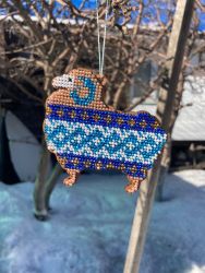 С006-07 Набор для вышивания "Барашек золотистый с синим"  8,5х8