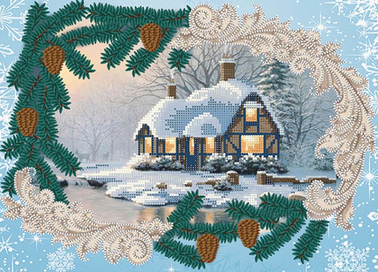 КБ-358 Схема для вышивания бисером ТМ Наследие "Зимний домик"