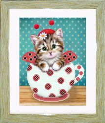 БСА4/рп-001 Алмазная мозаика ТМ Наследие с рамкой и паспарту "Котенок в кружке (божьи коровки)"