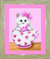 БСА4/рп-003 Алмазная мозаика ТМ Наследие с рамкой и паспарту "Котенок в кружке (сердечки)"