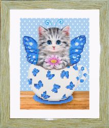 БСА4/рп-004 Алмазная мозаика ТМ Наследие с рамкой и паспарту "Котенок в кружке (бабочки)"