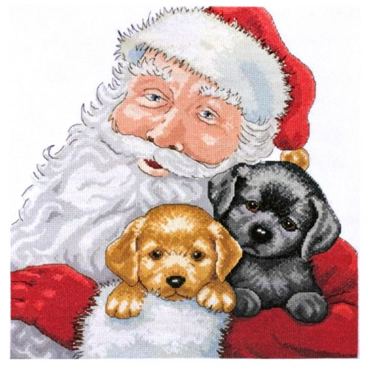 Набор для вышивания крестом Design Works "Санта со щенками" 5978