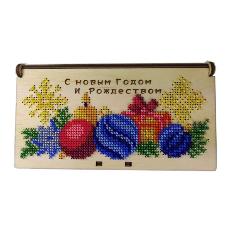 Набор для вышивания бисером WoodStitch Купюрница "Новогодние шарики", 17х9х2, WSR-005