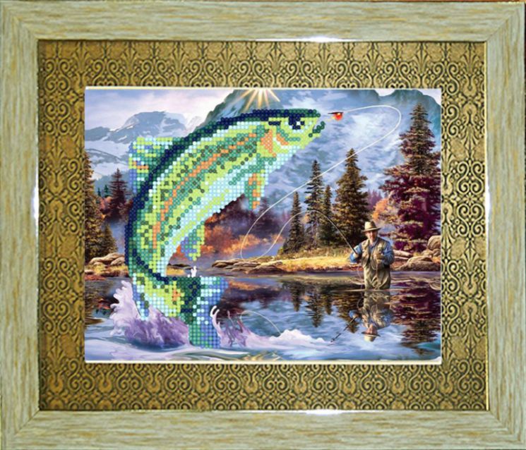 БСА4/рп-014 Алмазная мозаика ТМ Наследие с рамкой и паспарту "Рыбалка"