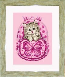 БСА4/рп-023 Алмазная мозаика ТМ Наследие с рамкой и паспарту "Котенок в рюкзачке"