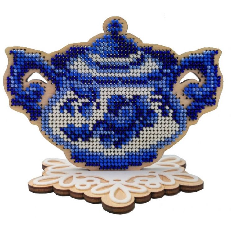 WS-015 Набор для вышивания бисером WoodStitch "Серия Гжель. Сахарница", 13х10