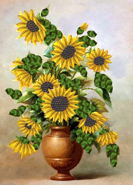 НЛ3-020 Набор для вышивания лентами ТМ Наследие "Подсолнухи в вазе"