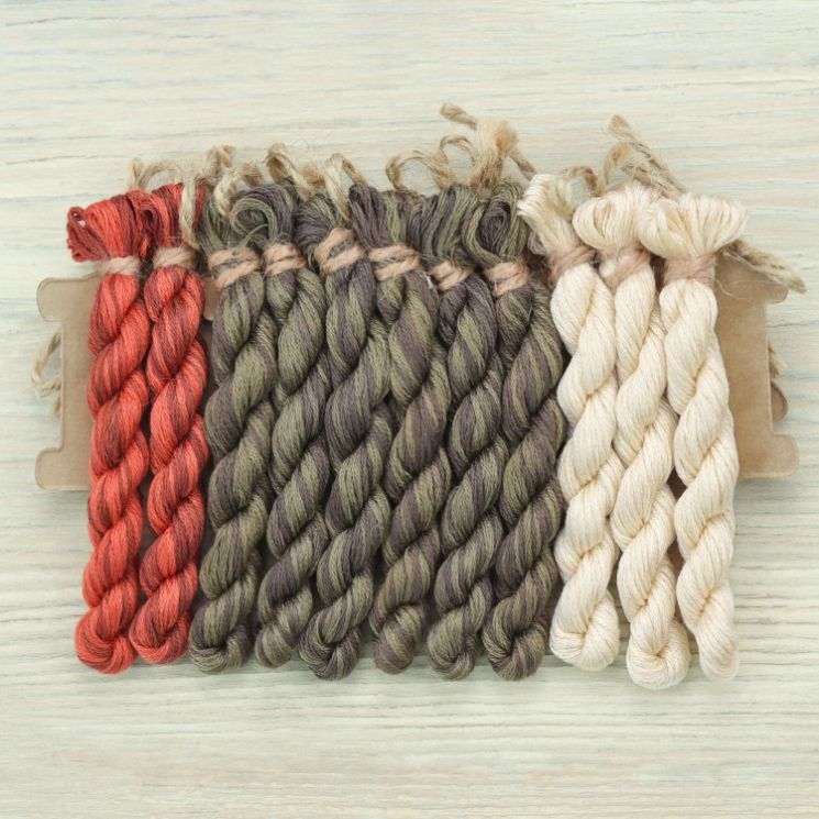 НМул-АСЧ-3322-3c Набор ниток OwlForest для схемы «Алиса в Стране Чудес» (DMC) трехцветный вариант, 32 каунт в 2 нити