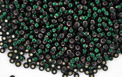 57150 Бисер черно-зеленый прозрачный с серебряным центром (Preciosa)