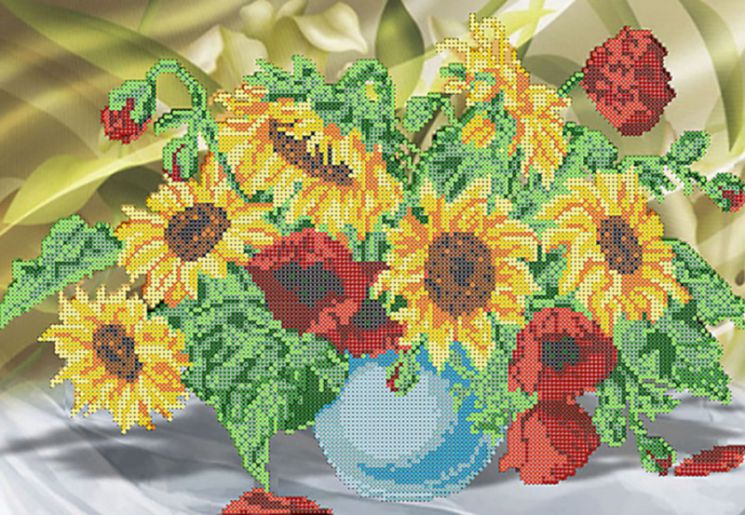 НКБ-059 Набор для вышивания бисером ТМ Наследие "Подсолнухи и маки"