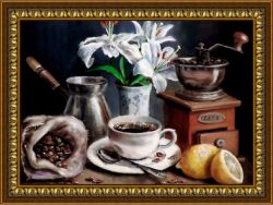 S-129 Алмазная мозаика DIY "Кофе и белые лилии" 