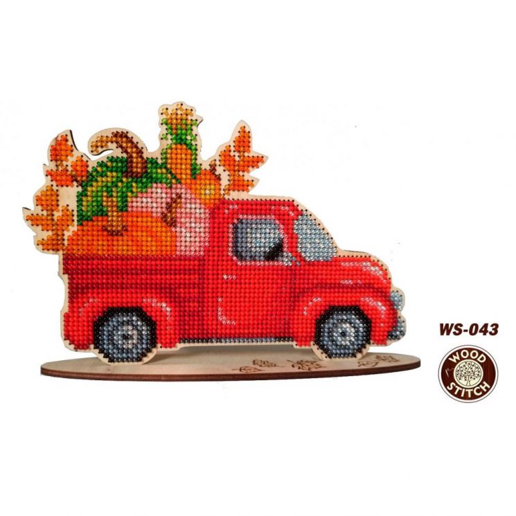 WS-043 Набор для вышивания бисером WoodStitch "Осенняя машинка", 12х18