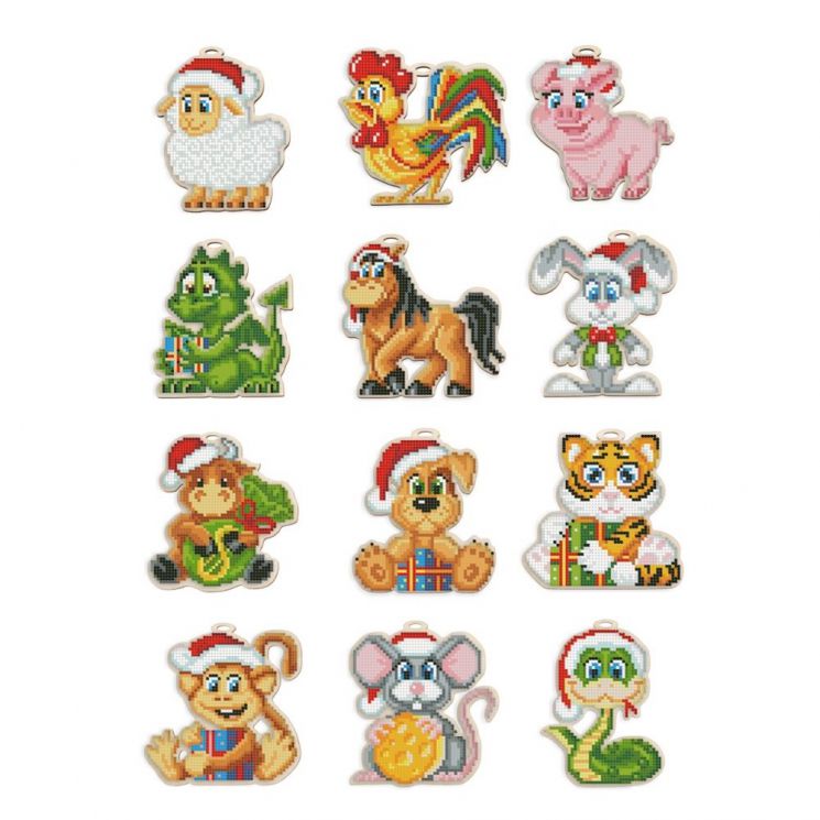 Набор для вышивания бисером WoodStitch "Восточный гороскоп", 10х11, 12 штук, SH-011